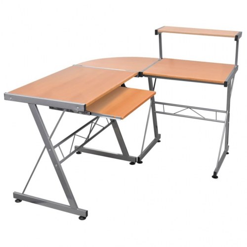 Hjørneskrivebord med tastaturbakke og hylde 132 x 112 x 99 cm - brun