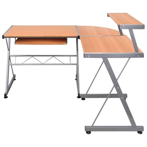 Hjørneskrivebord med tastaturbakke og hylde 132 x 112 x 99 cm - brun