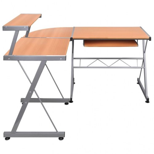 Hjørneskrivebord med tastaturbakke og hylde 132 x 112 x 99 cm - brun