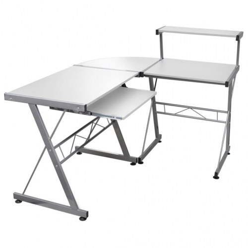 Hjørneskrivebord 132 x 112 x 99 cm med tastaturbakke - hvid