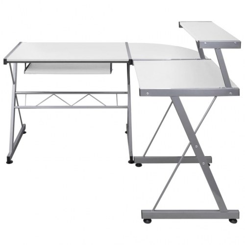 Hjørneskrivebord 132 x 112 x 99 cm med tastaturbakke - hvid