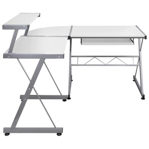 Hjørneskrivebord 132 x 112 x 99 cm med tastaturbakke - hvid