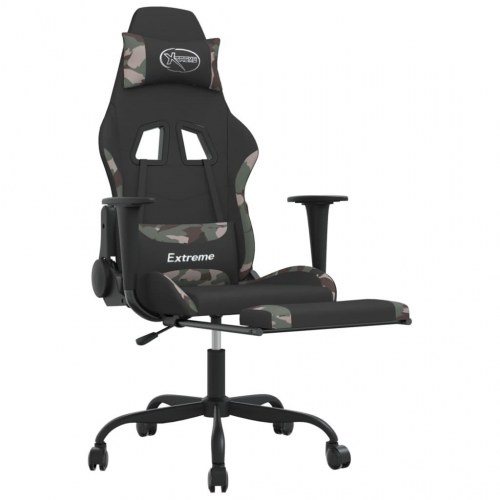 Gamingstol med fodstøtte i stof - sort/camouflage