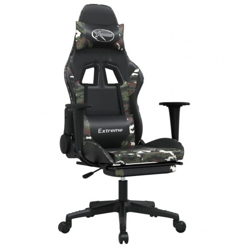 Gamingstol med fodstøtte i kunstlæder - sort/camouflage