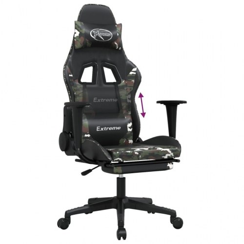 Gamingstol med fodstøtte i kunstlæder - sort/camouflage
