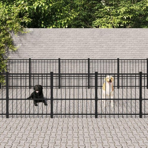 Udendørs hundegård 22,58 m² - pulverlakeret stål, sort