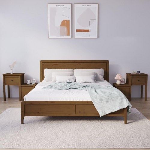 Sengeborde 2 stk. - massivt fyrretræ, gyldenbrun 79,5 × 38 × 65,5 cm