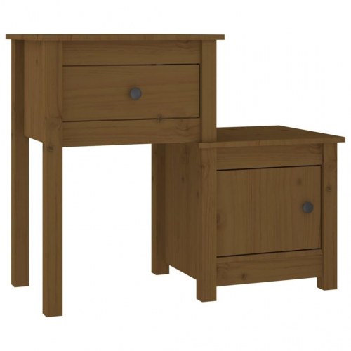 Sengeborde 2 stk. - massivt fyrretræ, gyldenbrun 79,5 × 38 × 65,5 cm
