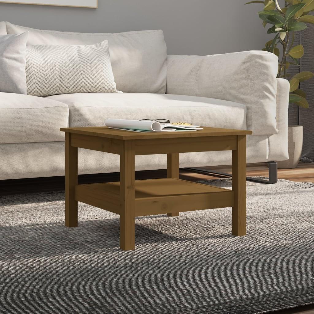 Sofabord 55x55x40 cm massivt fyrretræ gyldenbrun