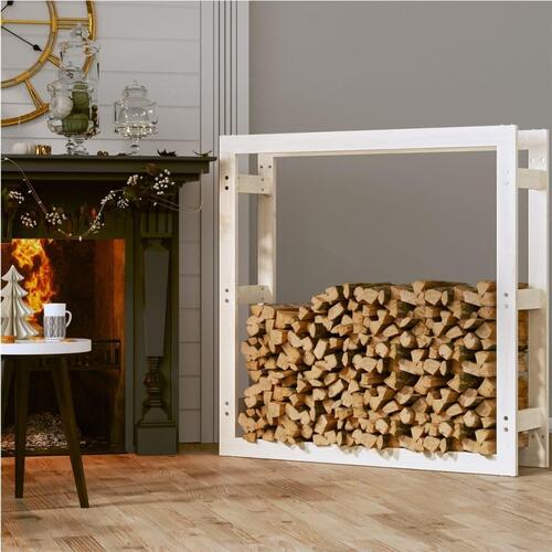 Brændestativ 100x25x100 cm massivt fyrretræ hvid