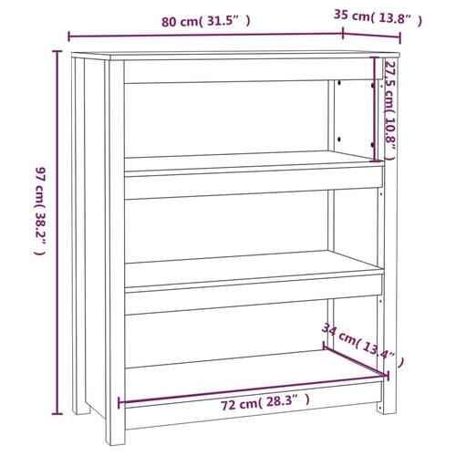 Bogreol 80x35x97 cm massivt fyrretræ hvid