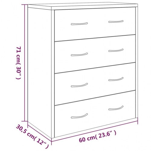 Skænk med 4 skuffer - 60 × 30,5 × 71 cm, hvid højglans