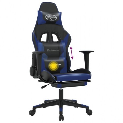 Gamingstol med massage og udtrækkelig fodstøtte - kunstlæder, sort/blå
