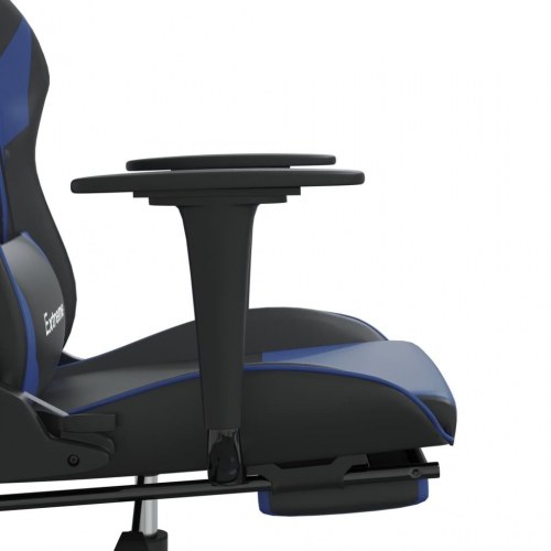 Gamingstol med massage og udtrækkelig fodstøtte - kunstlæder, sort/blå