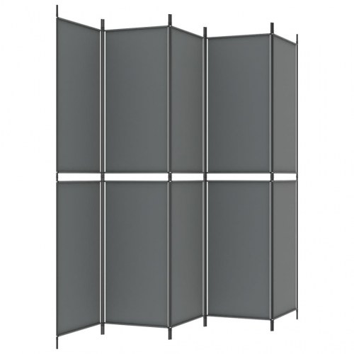 5-panels rumdeler i stof - 250 × 220 cm, antracitgrå