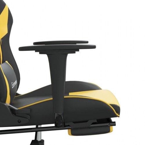Gamingstol med massage og fodstøtte i kunstlæder - sort/guld