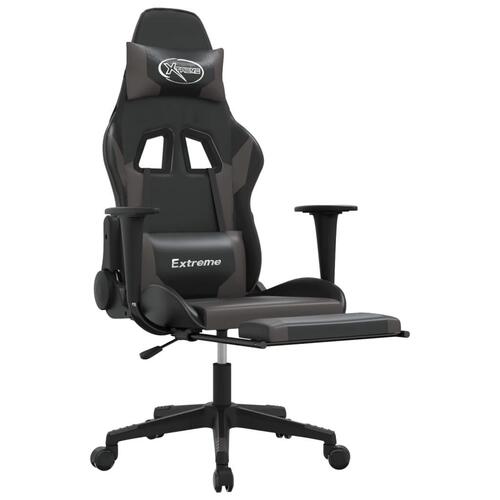 Gamingstol m. massagefunktion og fodstøtte kunstlæder sort grå