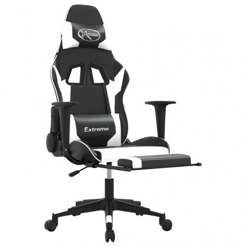 Gamingstol med massage og fodstøtte i kunstlæder - sort/hvid