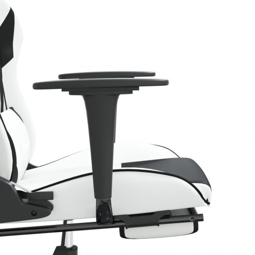 Gamingstol med massage og fodstøtte i kunstlæder - hvid/sort