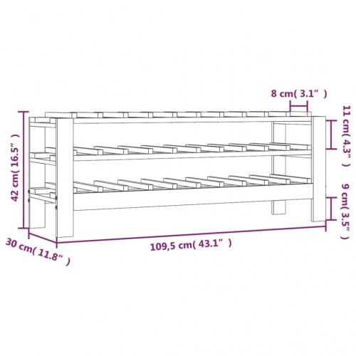 Vinreol i massivt fyrretræ - 109,5 × 30 × 42 cm, plads til 30 flasker