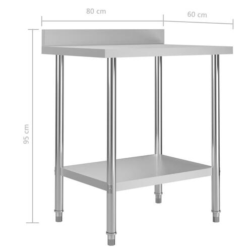 Arbejdsbord til køkken m. stænkplade 80x60x93 cm rustfrit stål