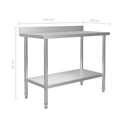 Arbejdsbord til køkken m. stænkplade 120x60x93 cm rustfrit stål