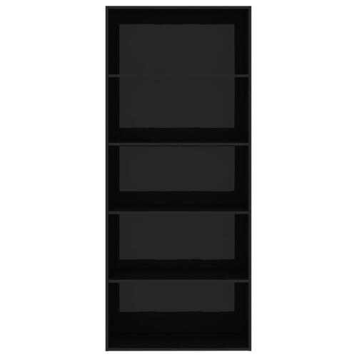 Bogreol med 5 hylder 80 x 30 x 189 cm spånplade sort højglans