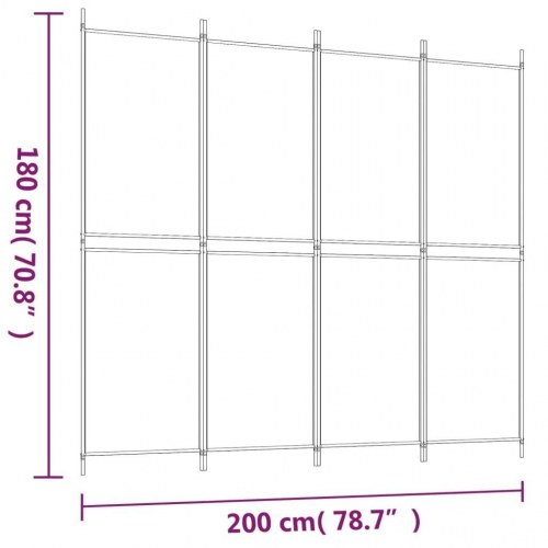 4-panels rumdeler i stof - hvid, 200 × 180 cm