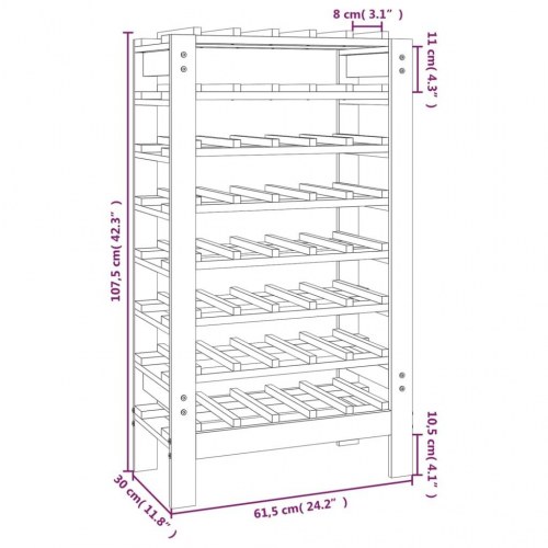 Vinreol i massivt fyrretræ - 61,5 × 30 × 107,5 cm, plads til 40 flasker