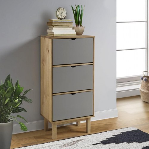 Skoskab OTTA med 3 skuffer massivt fyrretræ brun og grå