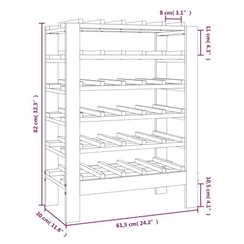 Vinreol i massivt fyrretræ - 61,5 × 30 × 82 cm, plads til 30 flasker