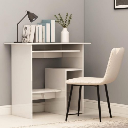 Skrivebord 80x45x74 cm konstrueret træ hvid højglans