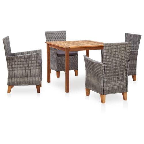 Spisebordssæt 5 dele polyrattan og massivt akacietræ grå