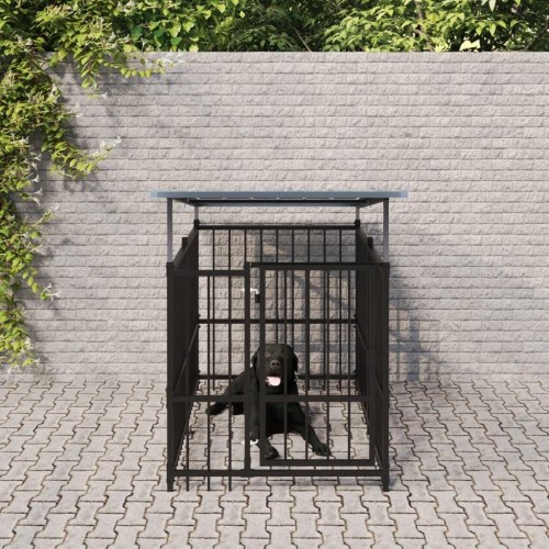 Udendørs hundegård med tag - stål, 1,88 m² (103 × 198 × 128 cm)