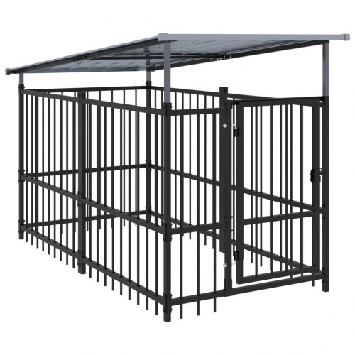 Udendørs hundegård med tag - stål, 1,88 m² (103 × 198 × 128 cm)