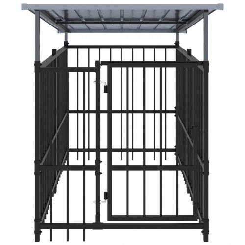 Udendørs hundegård med tag - stål, 1,88 m² (103 × 198 × 128 cm)