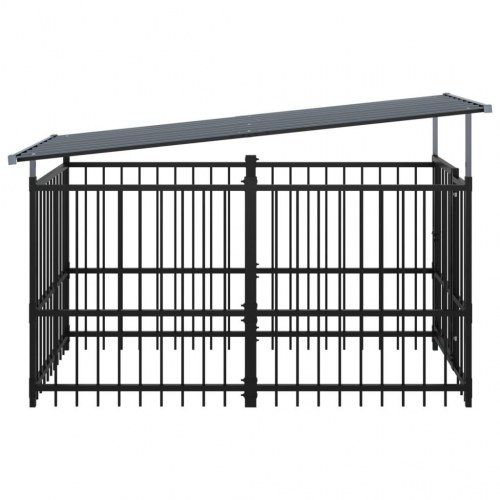 Udendørs hundegård med tag - stål, 1,88 m² (103 × 198 × 128 cm)