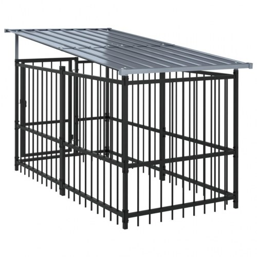 Udendørs hundegård med tag - stål, 1,88 m² (103 × 198 × 128 cm)