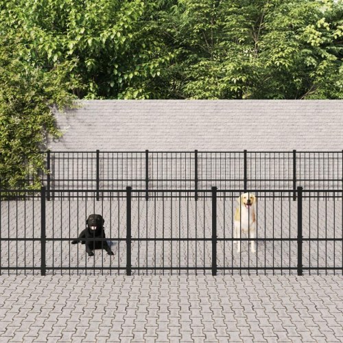 Udendørs hundegård 65,86 m² - pulverlakeret stål, sort