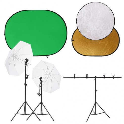 Fotostudiesæt med lamper, baggrund (blå/grøn) og 5-i-1 reflektor