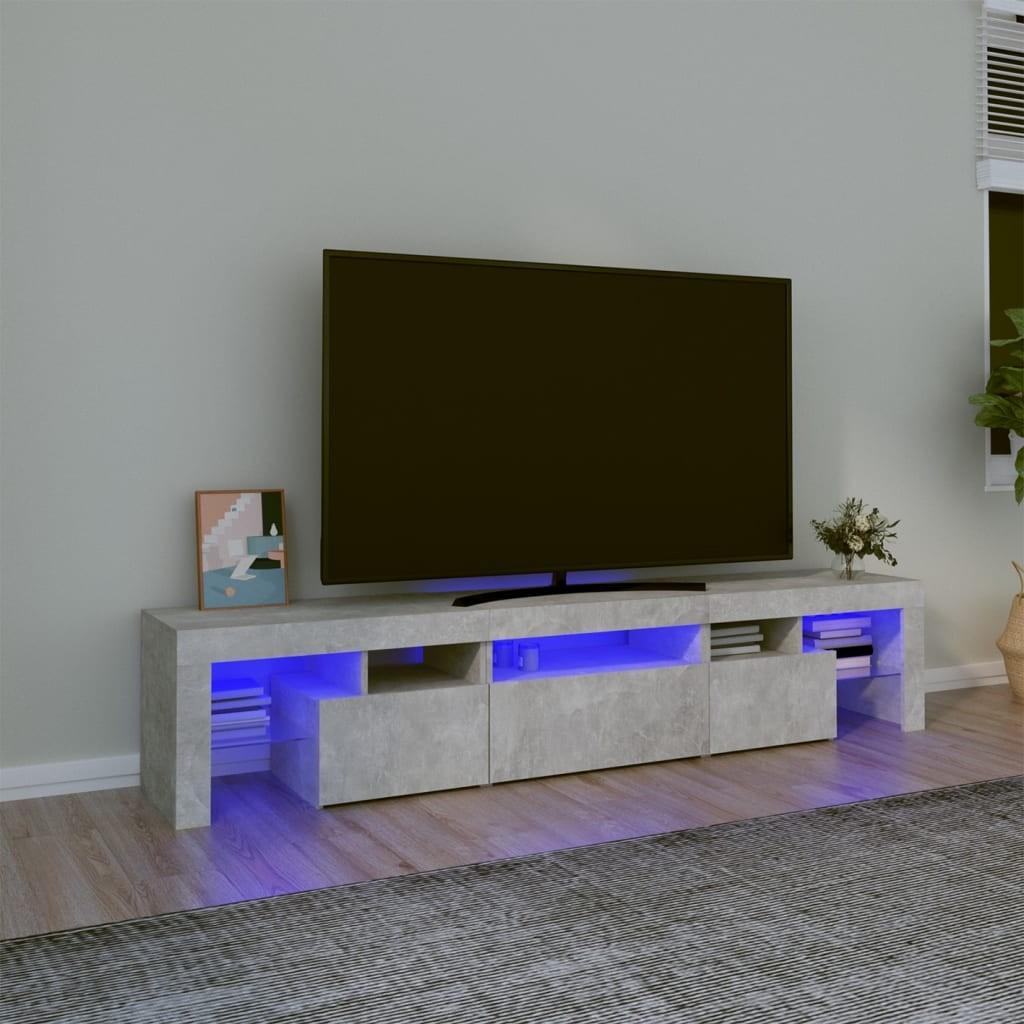 Sengebord med LED-lys betongrå 200x36,5x40 cm
