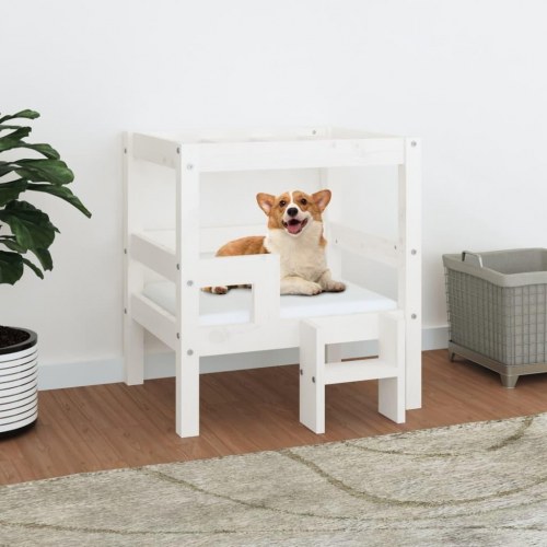 Hundeseng i massivt fyrretræ - hvid, 55,5 × 53,5 × 60 cm