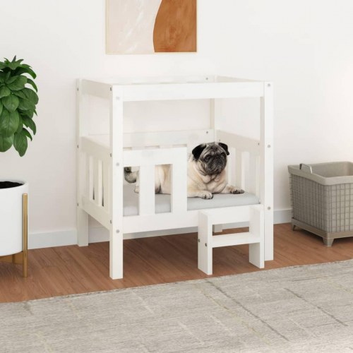Hundeseng i massivt fyrretræ - hvid, 65,5 × 50,5 × 70 cm