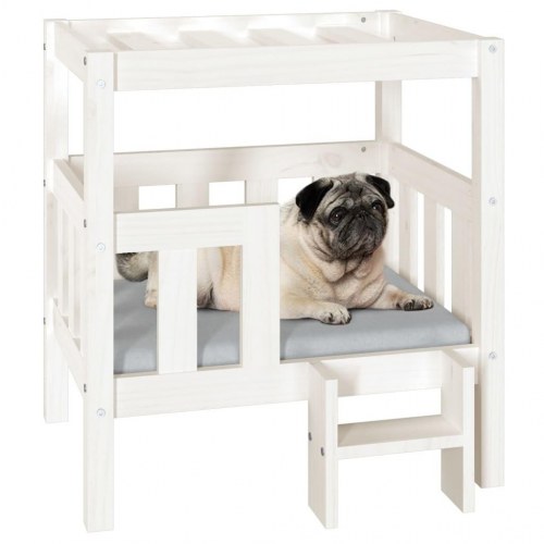 Hundeseng i massivt fyrretræ - hvid, 65,5 × 50,5 × 70 cm