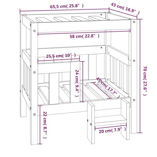 Hundeseng i massivt fyrretræ - 65,5 × 50,5 × 70 cm, grå