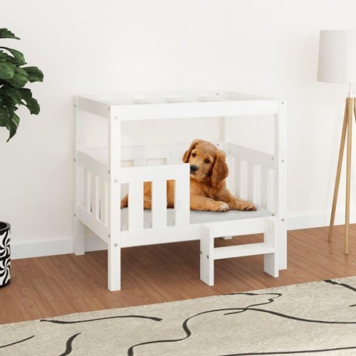 Hundeseng 75,5x63,5x70 cm massivt fyrretræ hvid