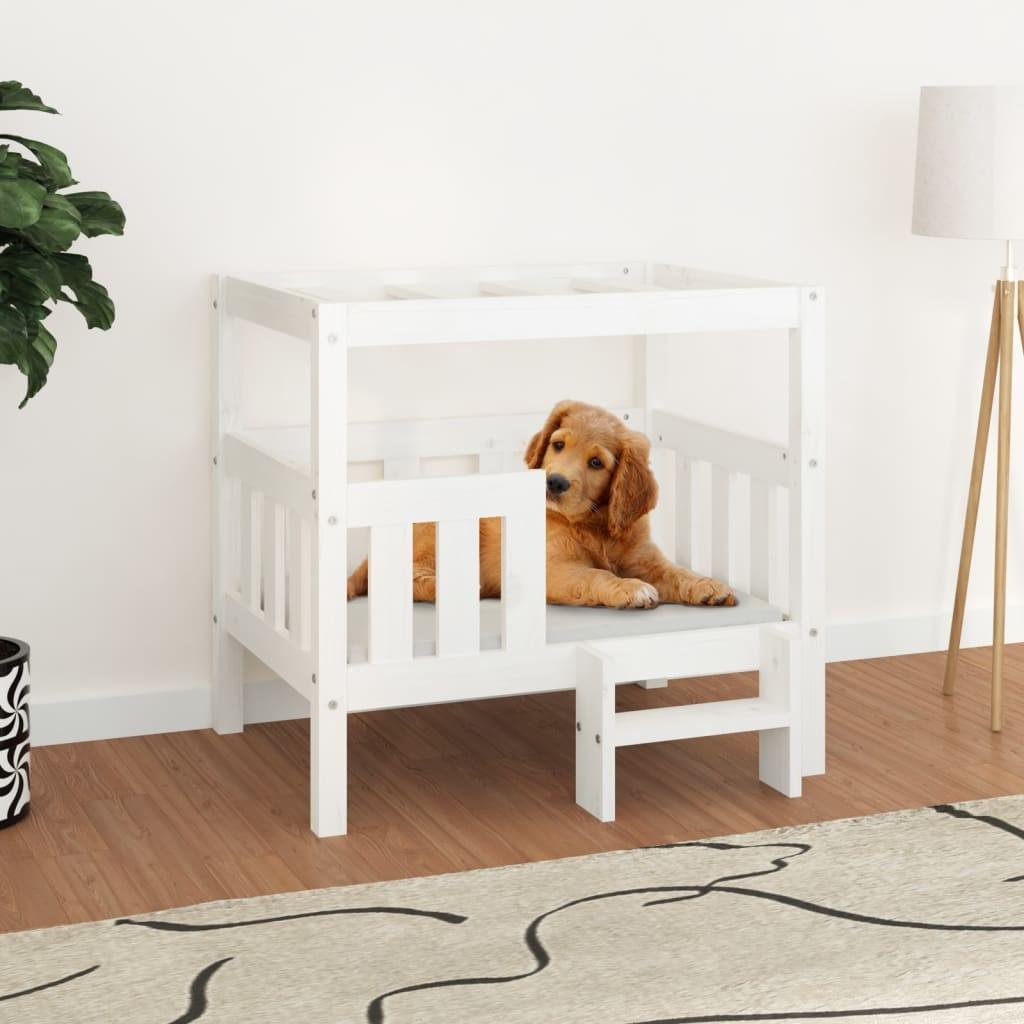 Hundeseng 75,5x63,5x70 cm massivt fyrretræ hvid