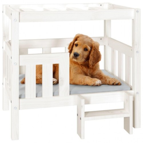 Hundeseng 75,5x63,5x70 cm massivt fyrretræ hvid