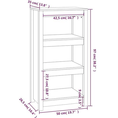 Bogreol 50x35x97 cm massivt fyrretræ sort