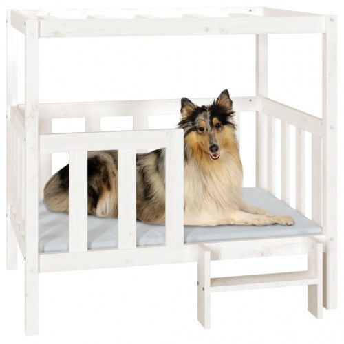 Hundeseng i massivt fyrretræ - 105,5 × 83,5 × 100 cm, hvid